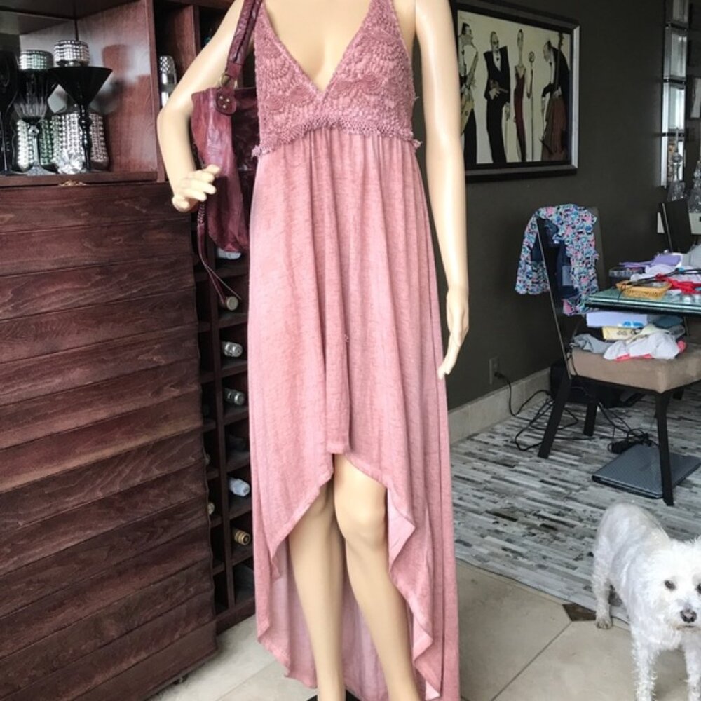 Black Swan High Low Distressed Racerback Lace Jersey Dress